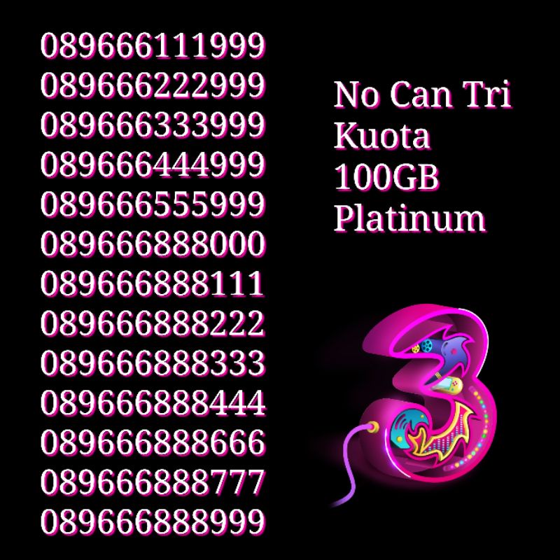 Nomor Cantik NOCAN Kartu Perdana AAABBBCCC Tri Three 4G LTE Kuota 100 GB