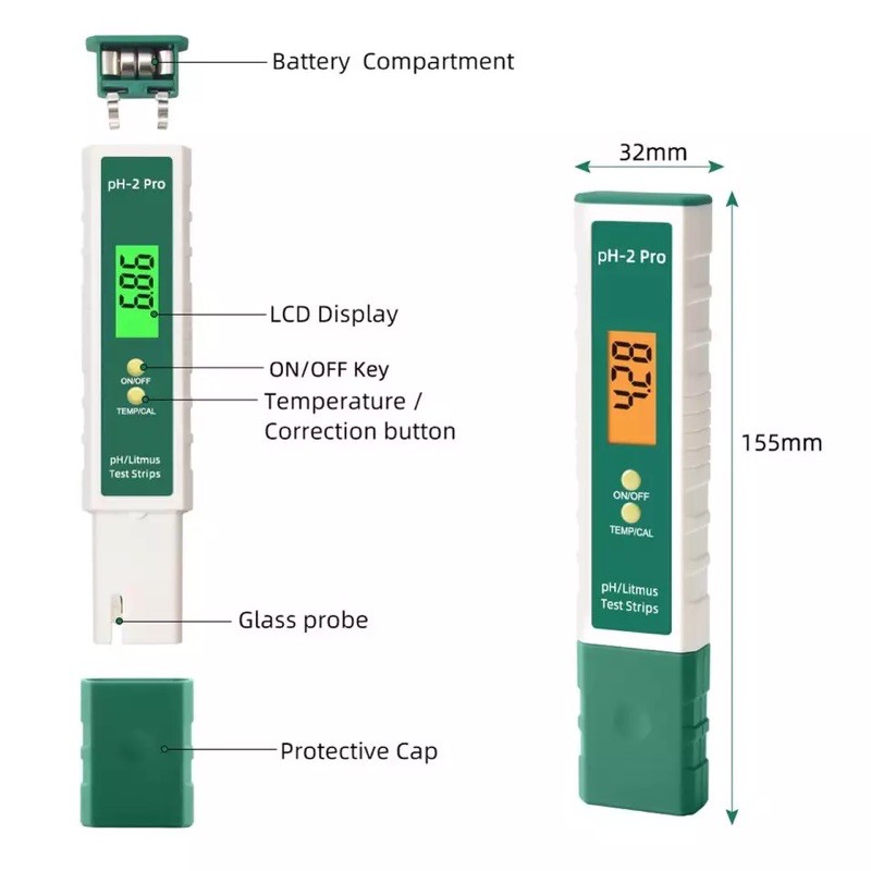 Digital pH Meter PH-2 Pro Litmus Tester Backlight Berwarna