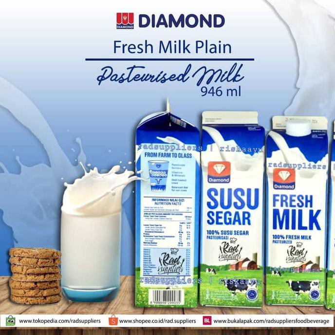 

Diamond Fresh Milk Plain 1liter, Diamond Susu Pasteurisasi Plain 1ltr