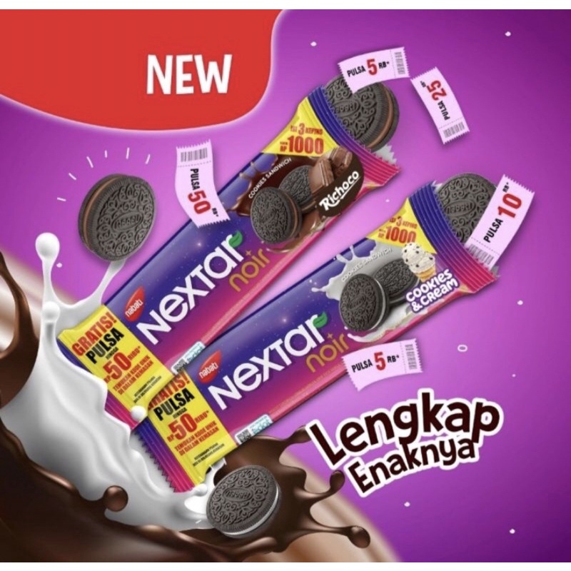 

Nextar Noir coklat 28gram/Nextar Noir COOKIES&CREAM 28gram/biskuit nextar Noir 28gram/Nextar Noir coklat 1000/nextar Noir COOKIES&CREAM 1000