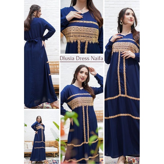 Daster Arab DLUSIA NAIFA Gamis Rayon Busui Maxi Dress Renda import