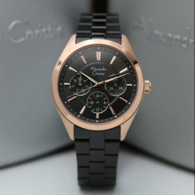 ORIGINAL JAM TANGAN WANITA ALEXANDRE CHRISTIE CEWEK ROSEGOLD BLACK RANTAI ALEXANDER CRISTIE AC 2830
