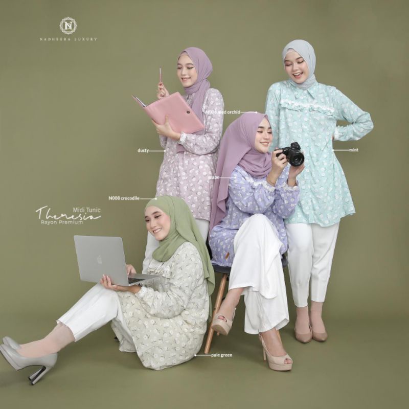 THERESIA MIDI TUNIK BY NADHEERA LUXURY/TUNIK KEMEJA BLOUSE NYAMAN/BUSUI