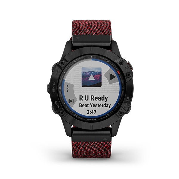 Garmin Watch Fenix 6 Black DLC with Heathered Red Nylon Band - Garansi Resmi Tam 2 Tahun