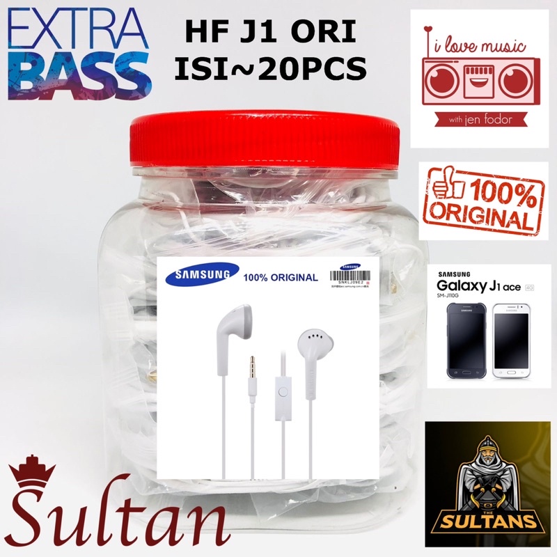 1TOPLES ISI 20PCS HANDSFREE SAMSUNG GALAXY J1 ACE PUTIH ORIGINAL SUARA GEDE JAMINAN KUALITAS BAGUS