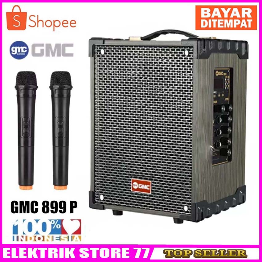 Speaker Portable GMC 899P Bluetooth + 2 Mic Wireless SUPER BASS 8INCH