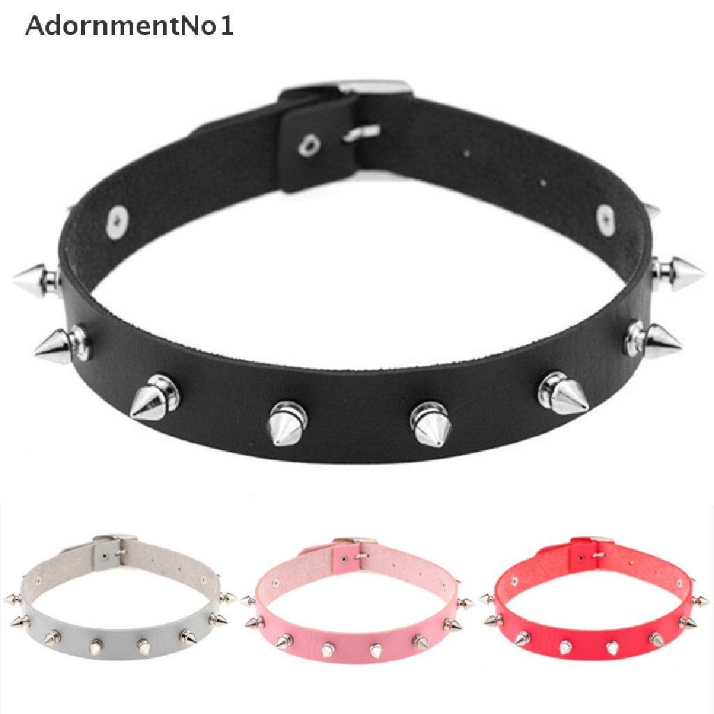 (AdornmentNo1) Kalung Choker Bahan Kulit Aksen Rivet + Hati Gaya Punk / Gothic Untuk Wanita