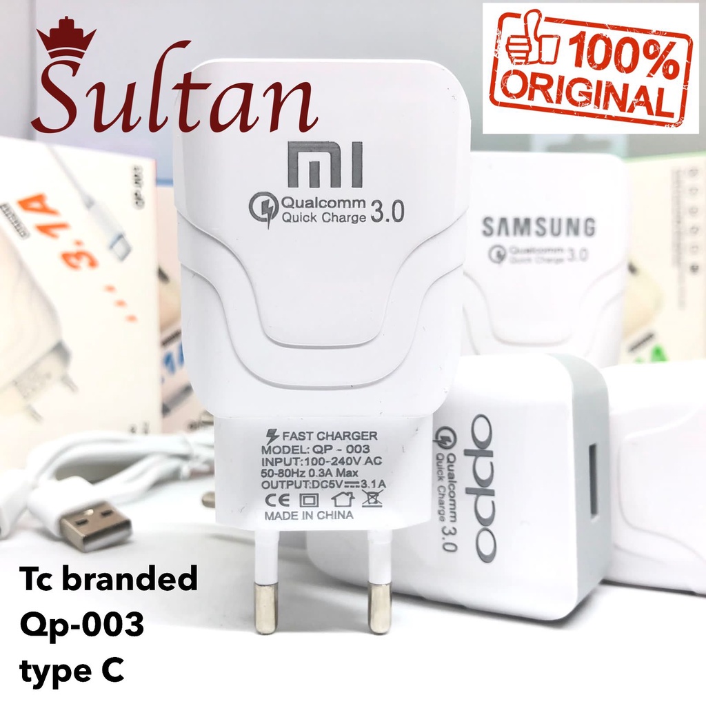 CHARGER 3.1A tc brand TYPE-C QP-003 casan samsung TYPE CHARGA GROSIR MURAH