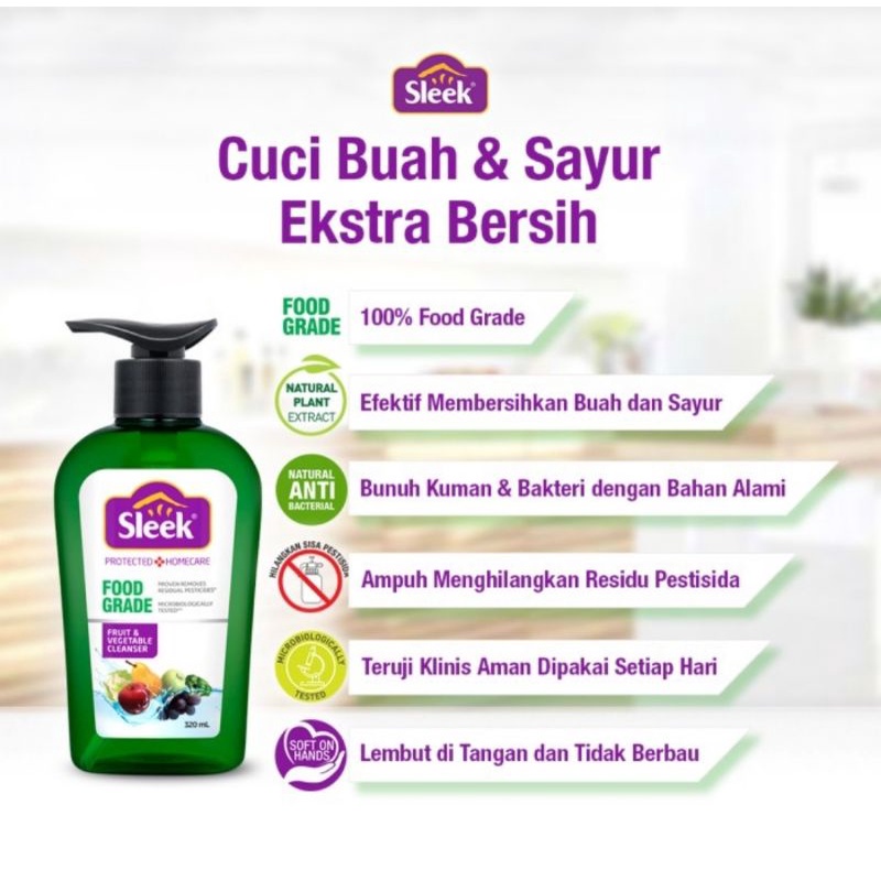 Sleek Fruit &amp; Vegetables Cleanser 320 ml/Sabun Pembersih Buah &amp; Sayuran Sleek