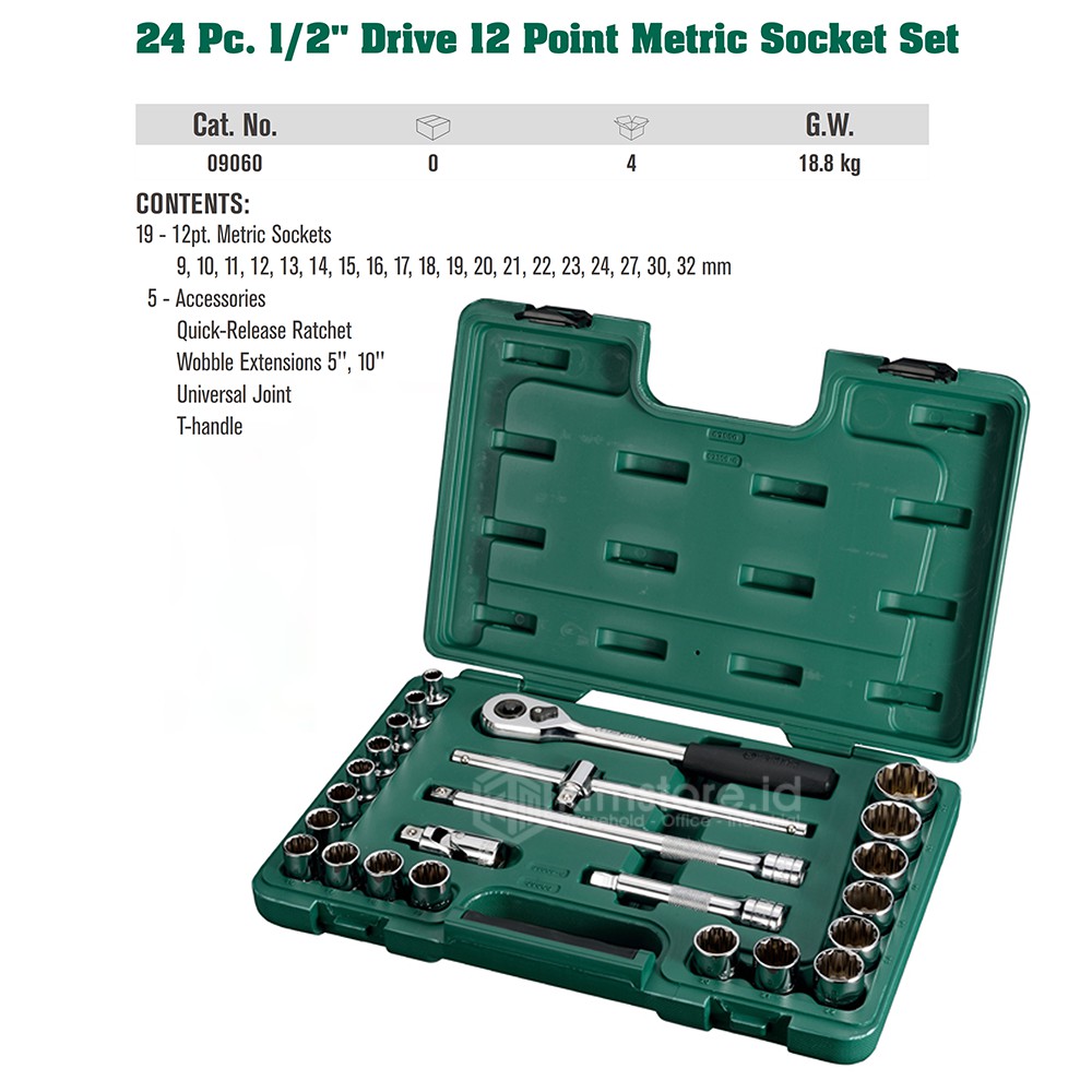 SATA TOOLS Kunci Socket Set 24 Pcs 1/2 INCH 12pt 09060