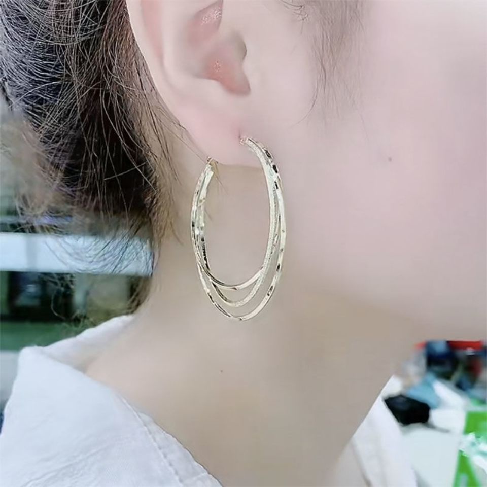 Anting Titanium Korea Bulat Besar 3 Layer Aksesoris Fashion Wanita Kualitas Terbaik ANT96