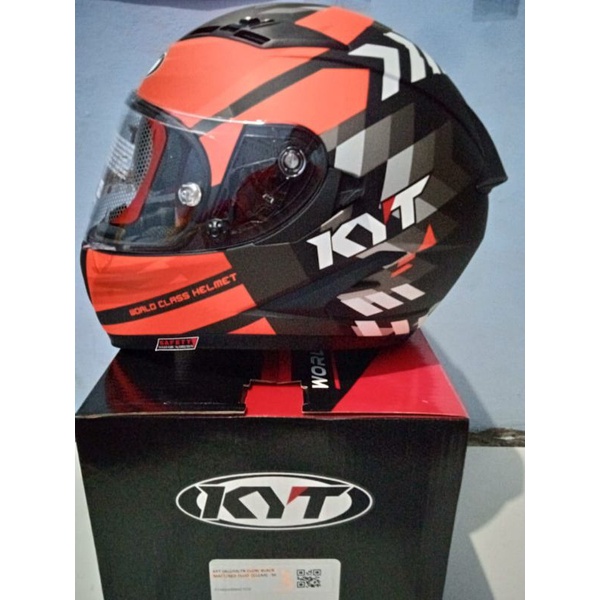 Helm Full Face KYT FR Falcon 2 Motif Flow Black Matt Red Fluo Double Visor