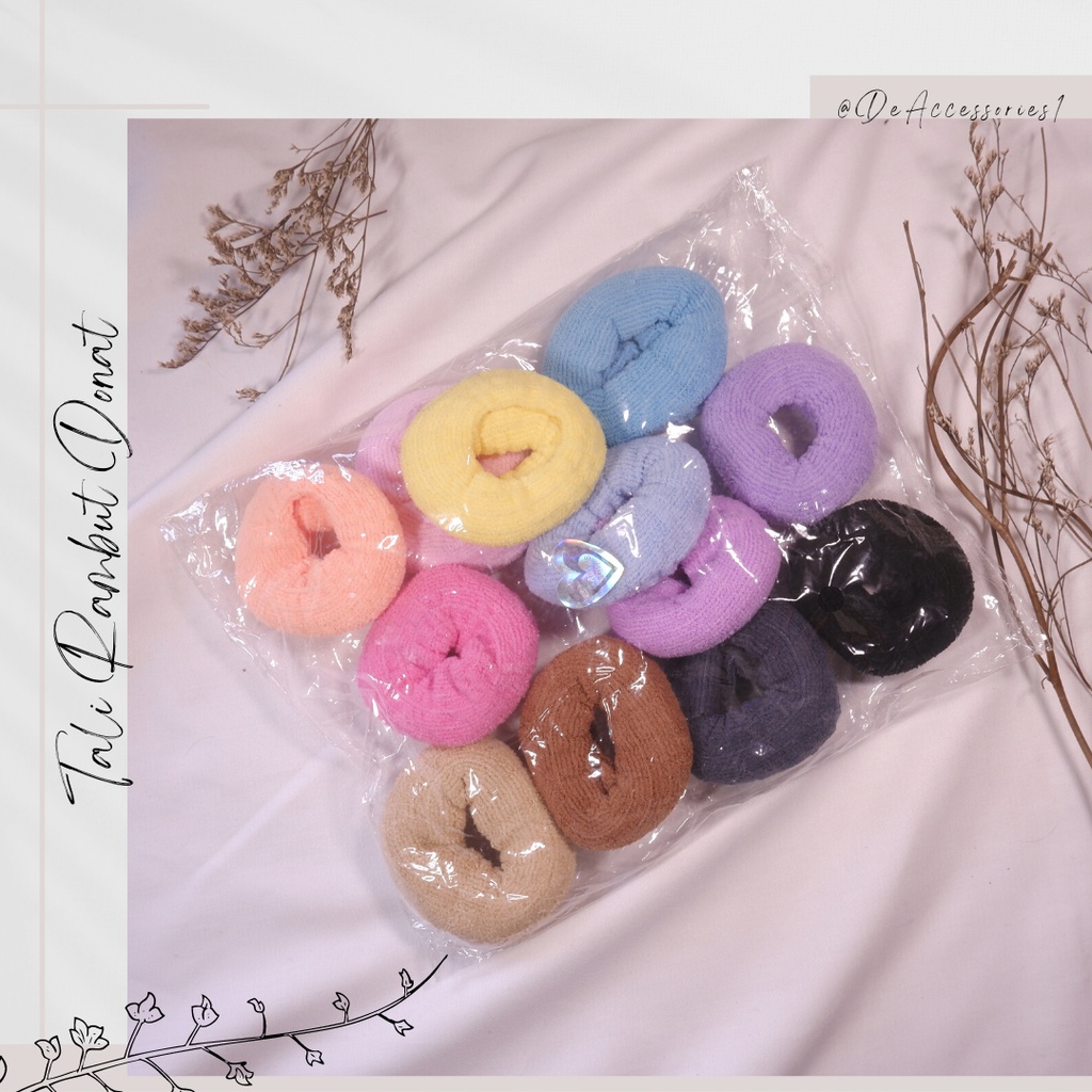 (ISI 12 PCS) Ikat Rambut Donat / Tali Rambut Donat / Ikat Rambut Donat Kecil (001)