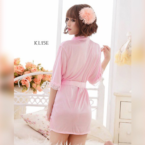 [LANGSUNG KIRIM] BAJU TIDUR KIMONO LINGERIE SEXY PIYAMA KIMONO SATIN PINK KL15E