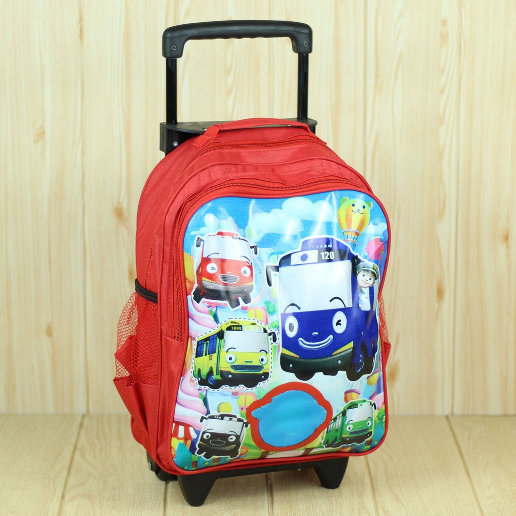 Ransel Dorong Motif Little Bus Merah Tas Troli Anak Laki Laki Keren Awet