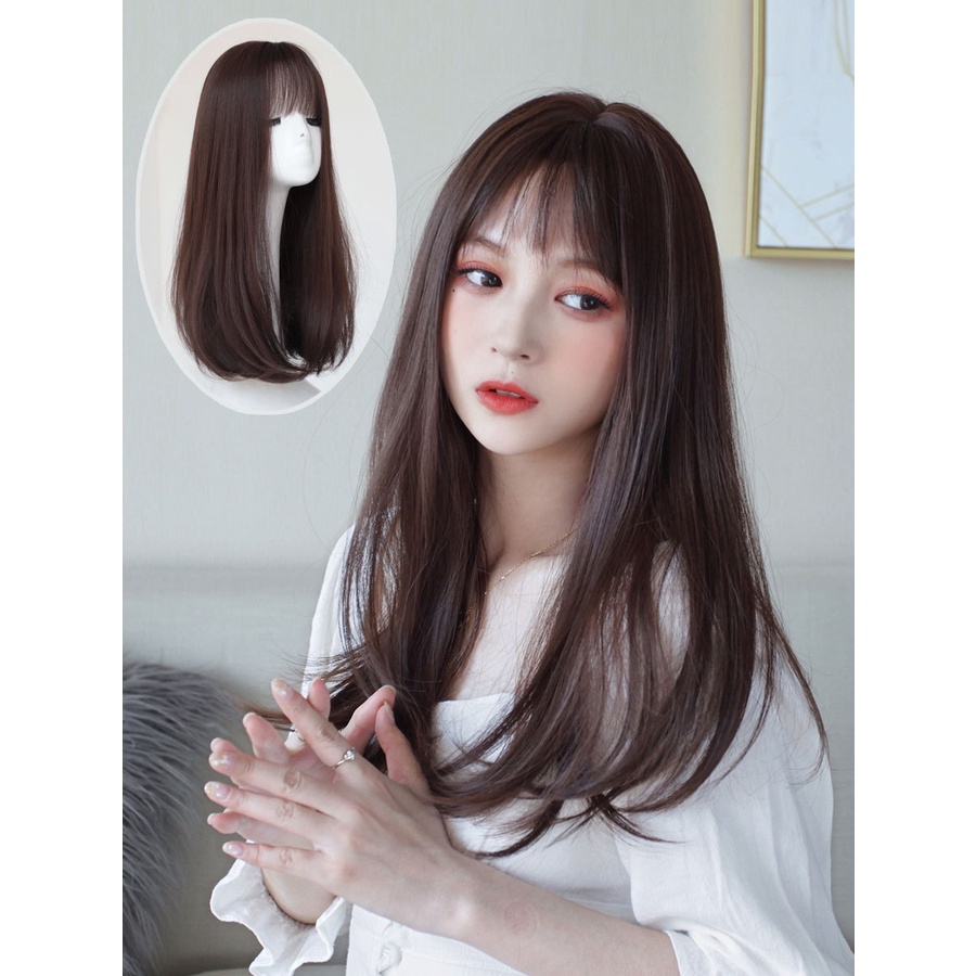 Wig Rambut Panjang Lurus Full Lace / Rambut Palsu Perempuan Dewasa Hair Extension Long Straight Poni Depan C5 F697