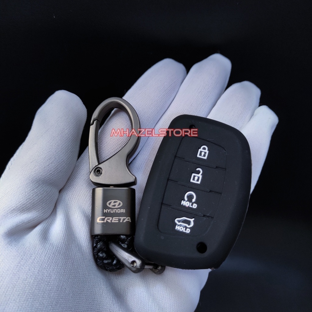 Gantungan kunci remote keyless cover casing mobil HYUNDAI CRETA 4 TOMBOL model anyam