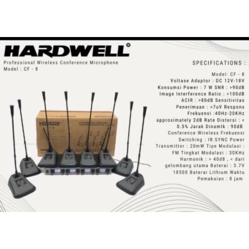 MIC WIRELLES PODIUM HARDWELL CF 8 ORIGINAL 8 CHANEL MICROPHONE MEJA CONFERENCE BISA RUBAH FREQUENCY