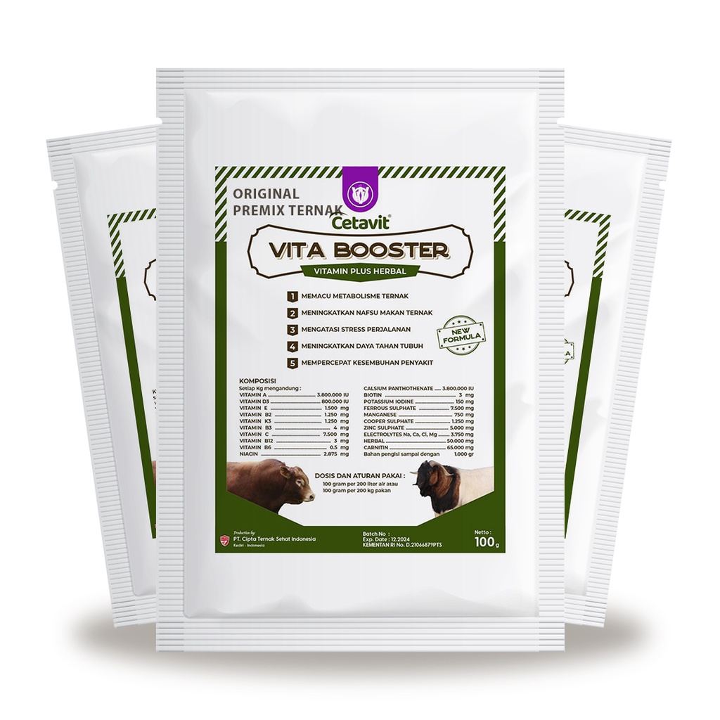 VITA BOOSTER 100 gr - Multivitamin Dosis Tinggi Untuk Sapi Kambing Domba - Anti Stress, Penambah nafsu makan dan Pemacu Metabolisme