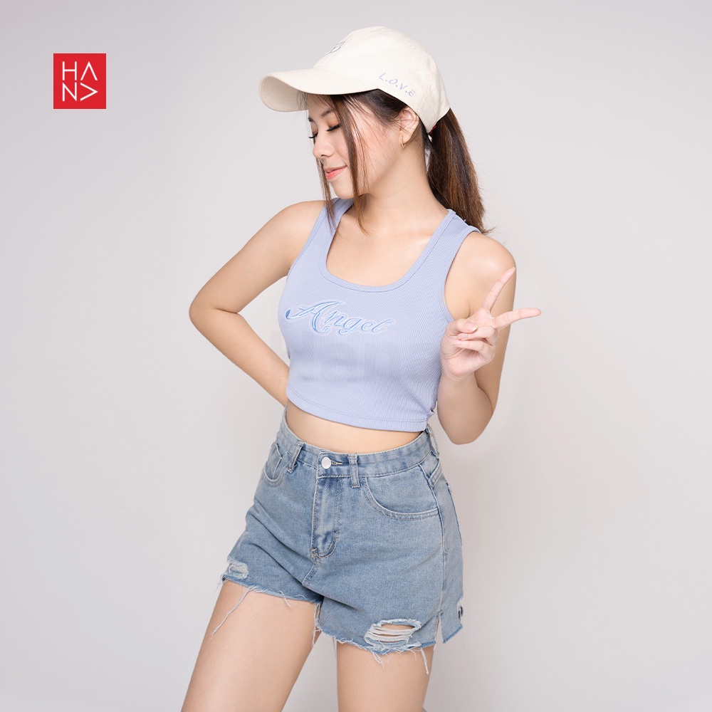 HanaFashion - Angel Crop Tank Top Rajut Atasan Wanita  - TT195-Light Blue Suzy Knit