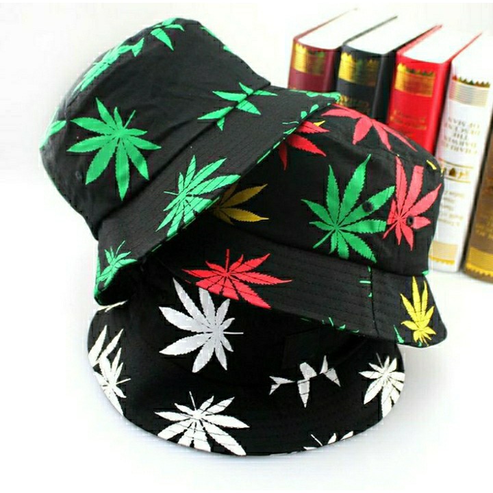 PROMO!!! TOPI BUCKET HAT LOGO SABLON DAUN GANJA PREMIUM KUALITAS BAGUS/BISA (COD) BAYAR DI TEMPAT.