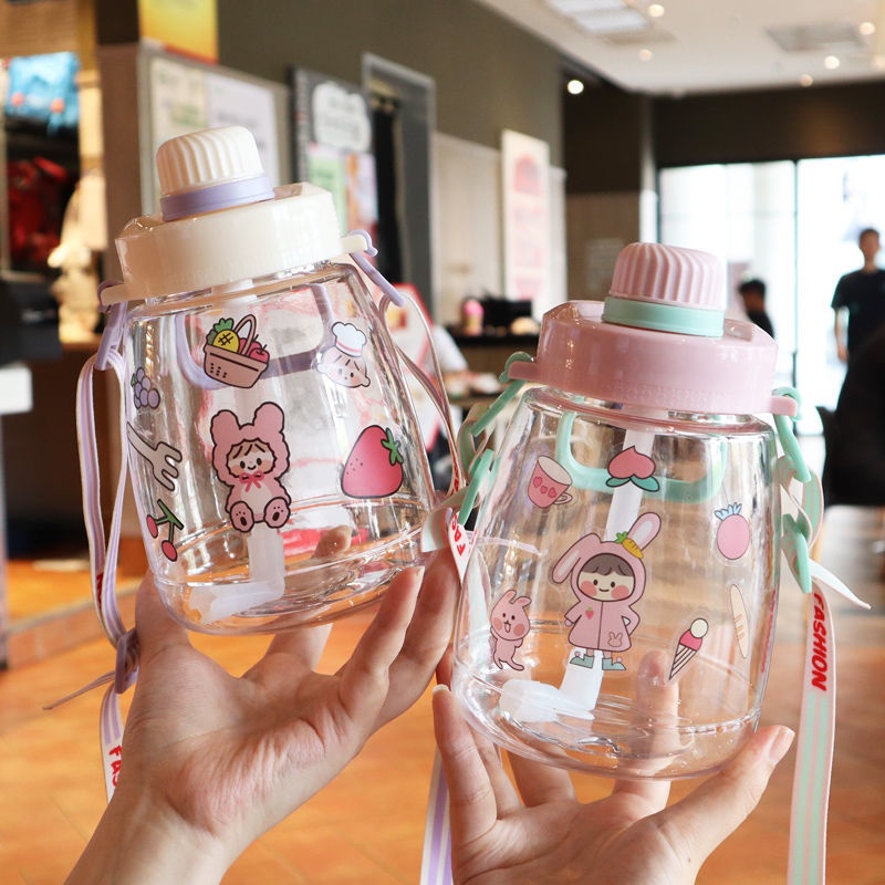 Botol Minum Gemoy Bening Premium Bahan Tebal + Tali dan sedotan 1100ML BPA FREE 0896