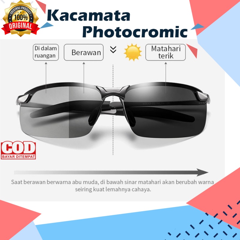 Kacamata Lensa Photocromic Polarized Pria Hitam Kaca Mata Photochromic Anti Radiasi Antiradiasi A
