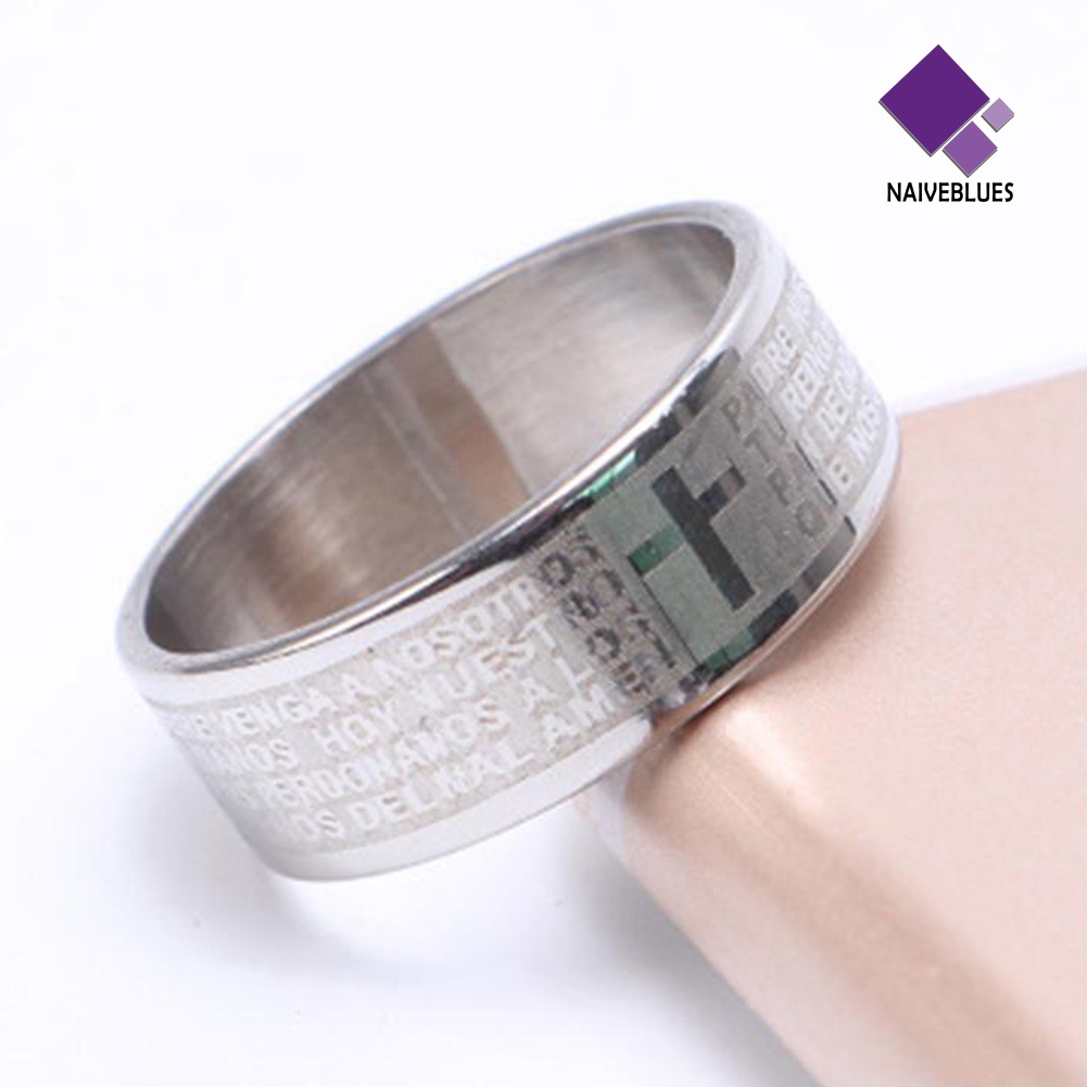 Naiveblue Cincin Titanium Steel Motif Salib Ayat Alkitab Untuk Pasangan / Pria / Wanita / Pesta