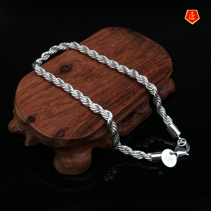 [Ready Stock]Silver 4mm Flash Twisted String Bracelet