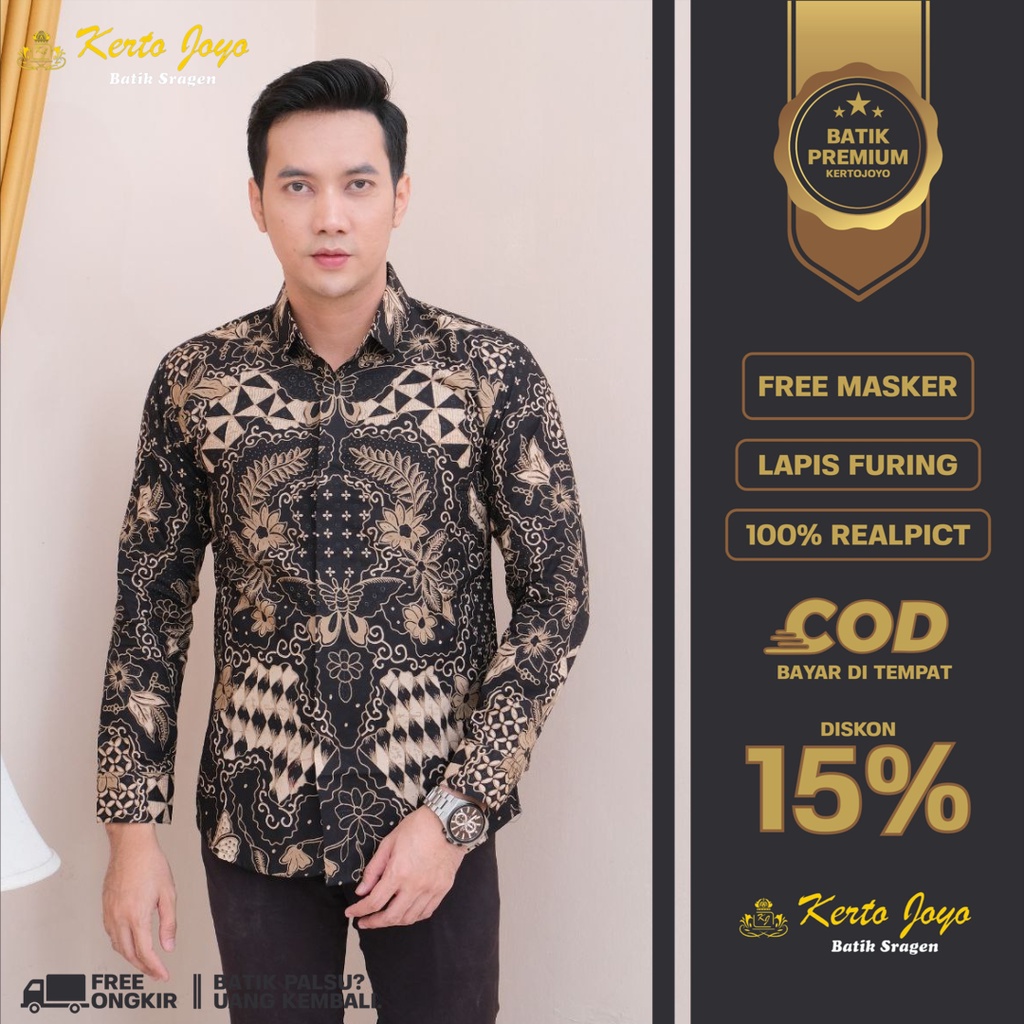 Batik Slimfit Pria Kemeja Baju Batik Pria Lengan Panjang Modern Premium Furing Aluna KJ 21