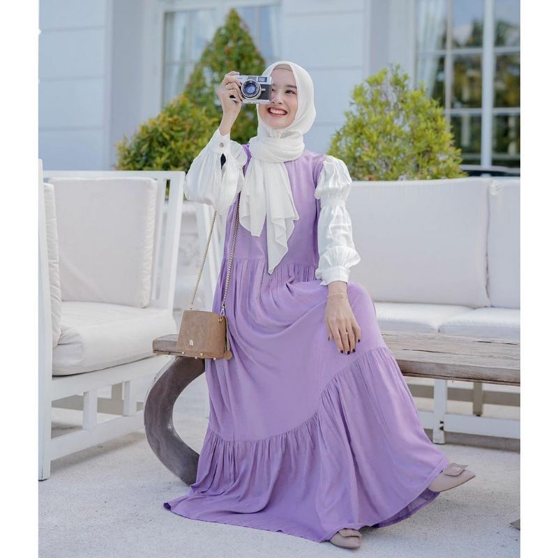 Naira maxi dress rempel tangan // nayara dress tangan balon free belt // nayra dress belt