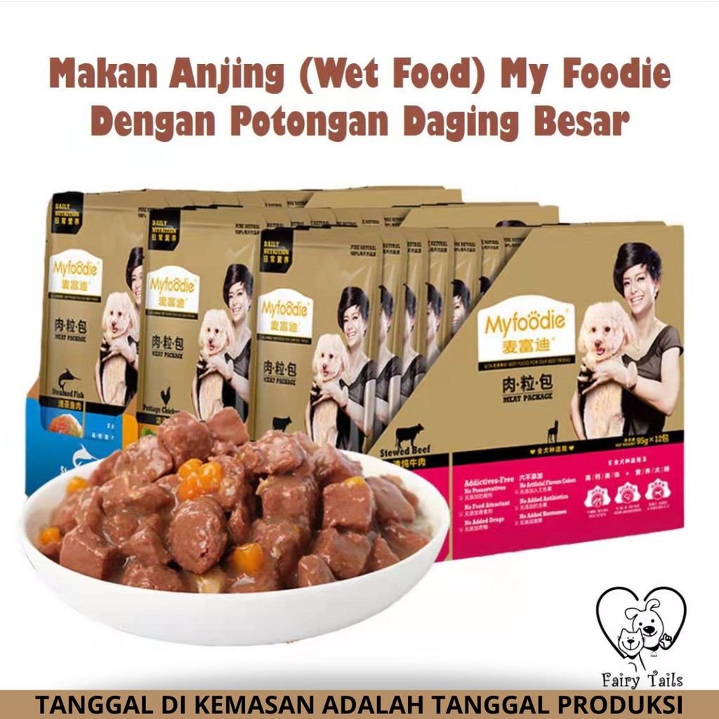 Snack Anjing Makanan Anjing Basah Dengan Daging Asli Premium Kemasan Kantong Pouch (MyFoodie) | Pengganti Makanan Hewan Kaleng Anjing (Kemasan Lebih Ramah Lingkungan) | MyFoodie Dog Wet Food with Real Meat Cube (Pouch) po