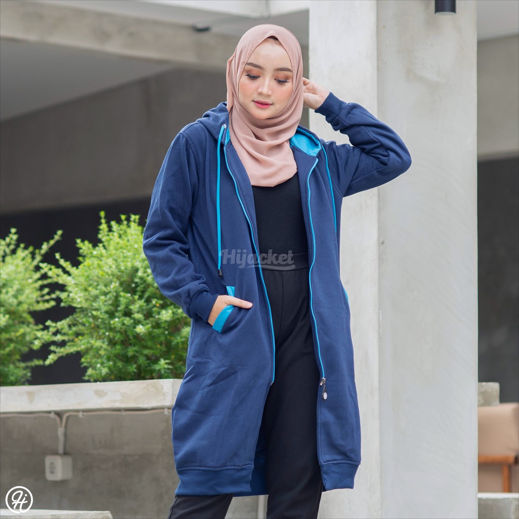 HIJACKET BASIC NAVY X TURKISH | JAKET WANITA MUSLIMAH | HIJAKET WANITA PARKA FREE SOUVENIR-5