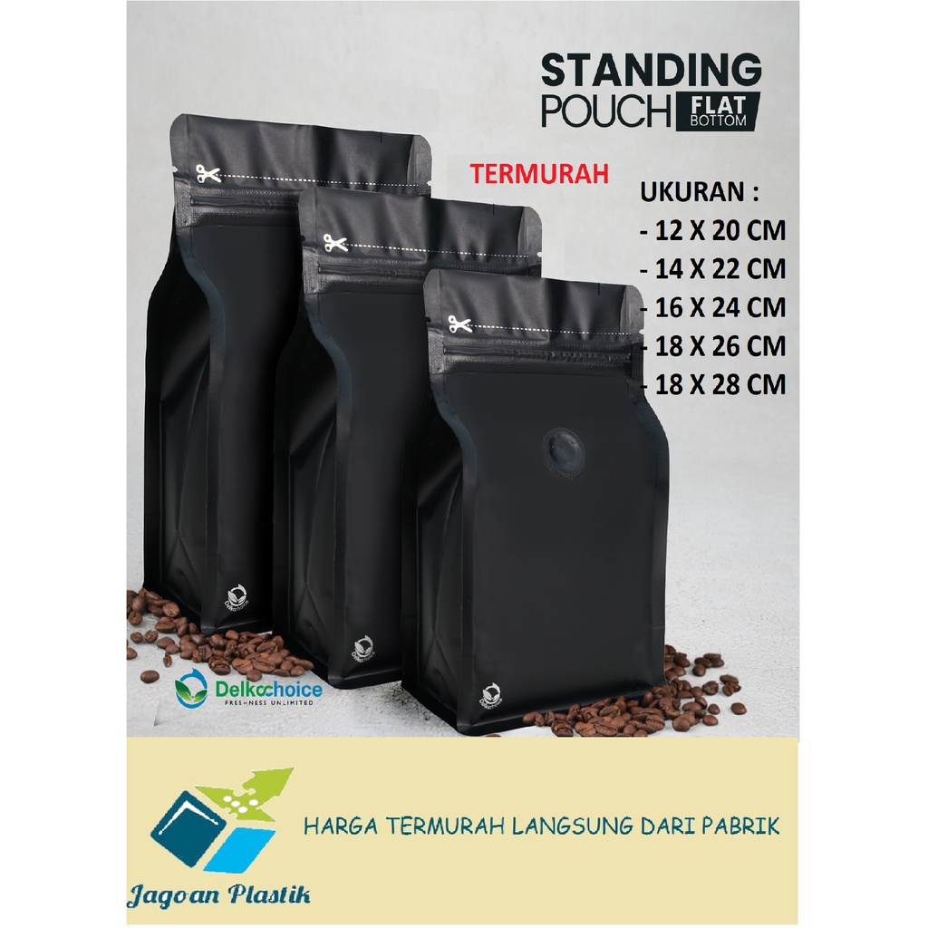 KEMASAN KOPI / STANDING POUCH PREMIUM EKONOMIS HITAM + VALVE