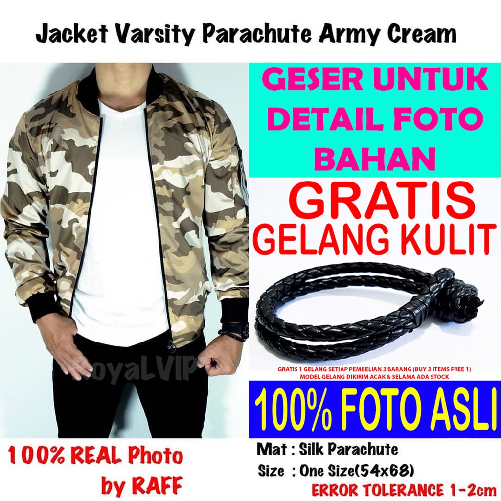 Jaket Varsity Army Loreng Coklat Parasut ROYALVIP PRIA COWOK BAGUS MURAH PREMIUM IMPORT PROMO GRATIS