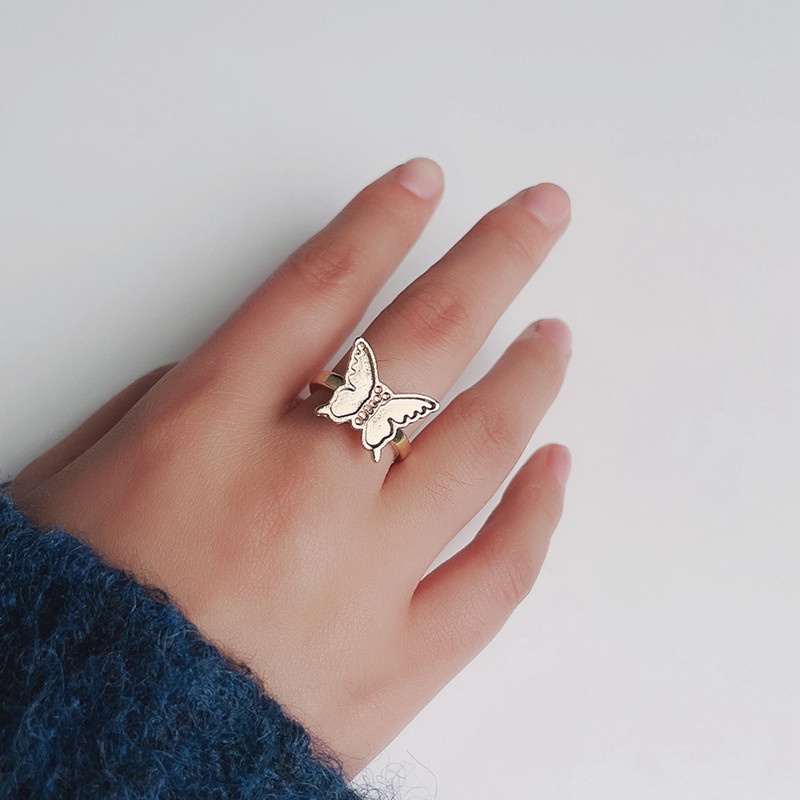 Fancyqube Cincin Fidget Spinner Model Butterfly Dan Bunga Aster Dapat Disesuaikan Untuk Wanita