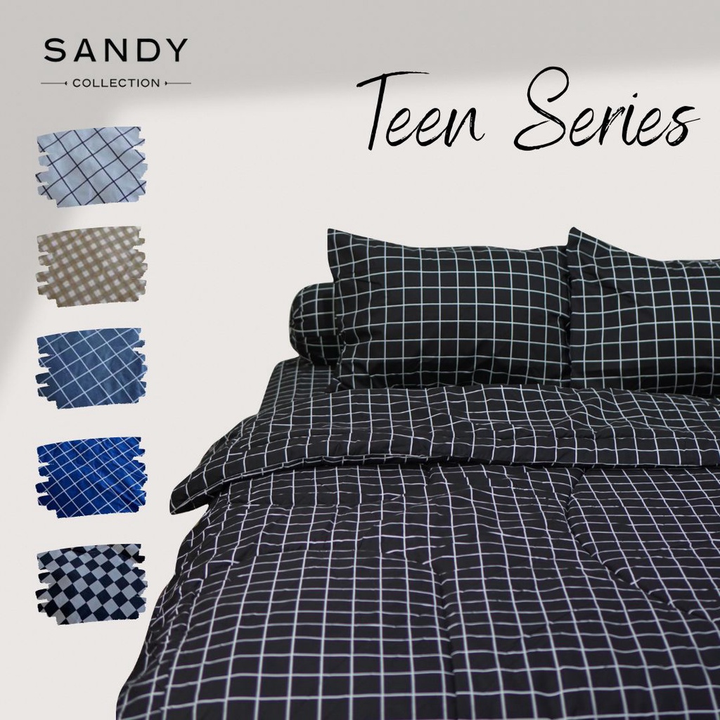 Sprei Set Sandy Collection Teen Series Motif Kotak Aesthetic Kain Disperse Semua Ukuran