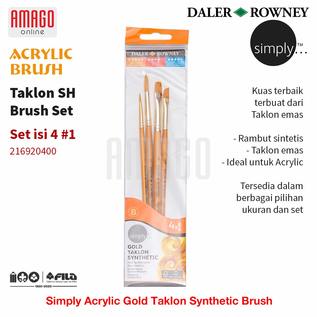 

DALER-ROWNEY Simply Acrylic Gold Taklon Brush Set 4 pcs #1 - 216920400