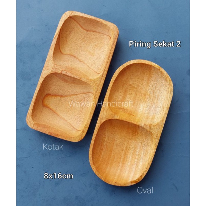 piring kayu/piring kayu set/piring sekat 2/piring saji kayu mahoni 8x16cm