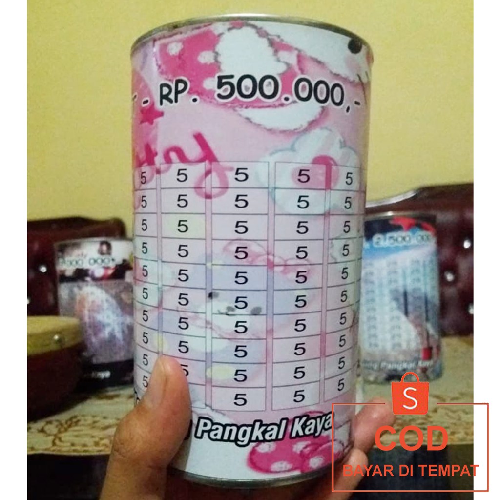 ✅COD Celengan Tabungan Challenge Tantangan Menabung Target Viral Kaleng Custom Unik Buka Tutup Murah-500 RIBU (5K)