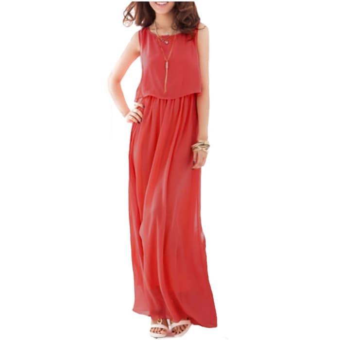 Baju Long Dress wanita - gaun pesta wanita tanpa lengan