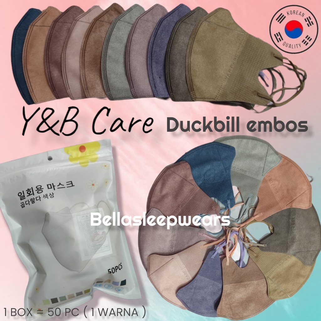 DB YB CARE MIX EMBOS RAINBOW 50 - MASKER DUCKBILL Y&amp;B CARE EMBOS KOREA EARLOOP 3PLY GARIS WARNA PUTIH HITAM ABU