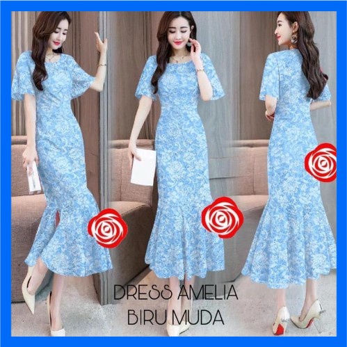 Baju Dress Wanita Remaja Natal Import Murah Kekinian Terbaru 2020/Dress Amelia Bahan Brukat Fit L