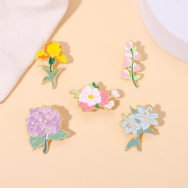 Bros Pin Enamel Bentuk Bunga Matahari Iris Hydrangea Morning Glory Lily Warna-Warni Untuk Kerah