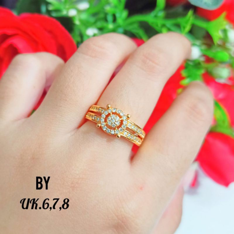 Cincin permata zircon modern dan terkini gold silver gaya wanita Hongkong(COD)