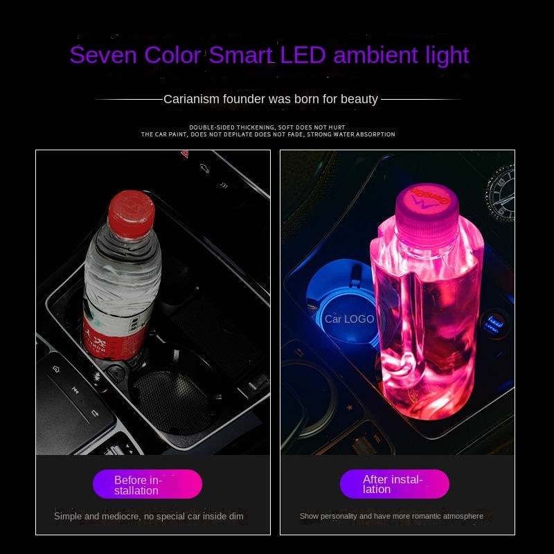 Tatakan Gelas anti Slip Dengan Lampu LED Warna-Warni Untuk Dekorasi interior Mobil