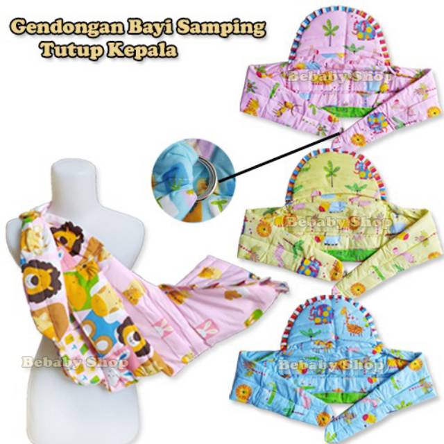 Gendongan Bayi Samping Motif Plus Topi dengan Ring Baby Sling With Ring