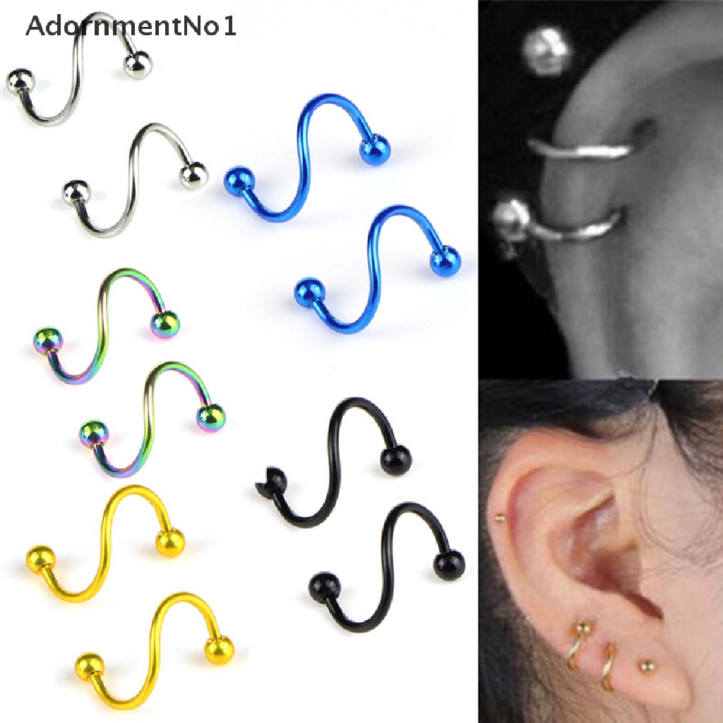 (AdornmentNo1) Cincin Tindik Telinga / Hidung / Bibir / Tubuh Bentuk Spiral Bahan Stainless Steel Gaya Punk