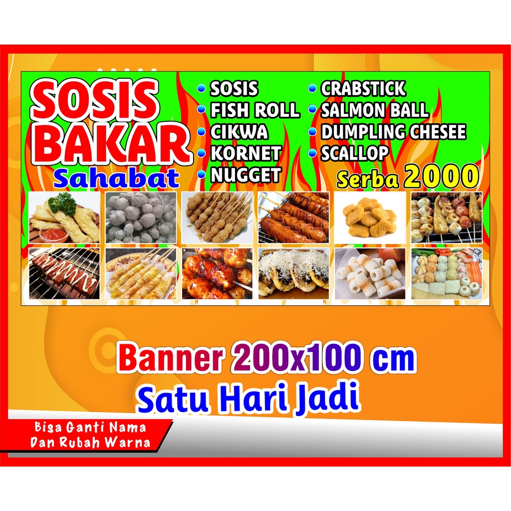 Jual Banner Sosis Sate Seafood Spanduk Sosis Sate Seafood 200x100cm