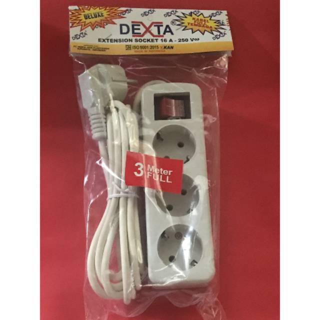 Stop Kontak Sambungan Kabel Extension Socket 3 meter 3 Lubang Dexta